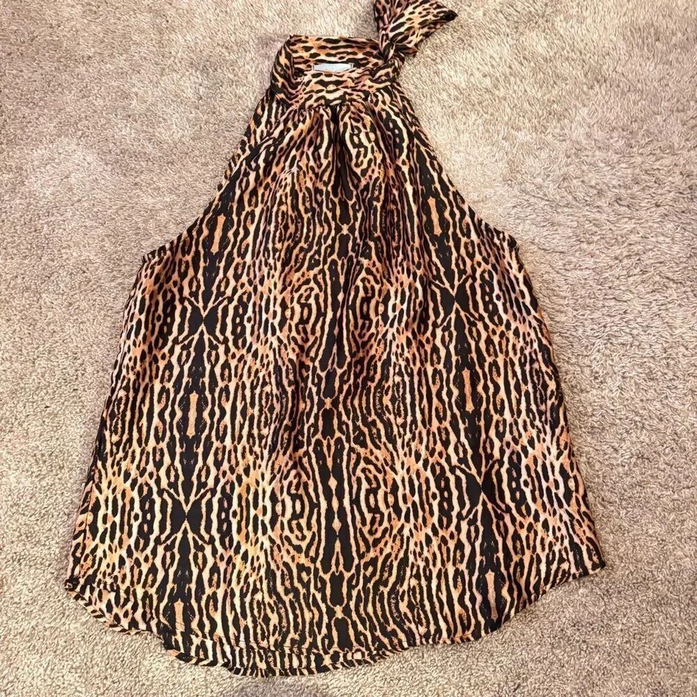 VERONICA M. Marina Women’s High Neck Halter Tie Top Size S Leopard Print